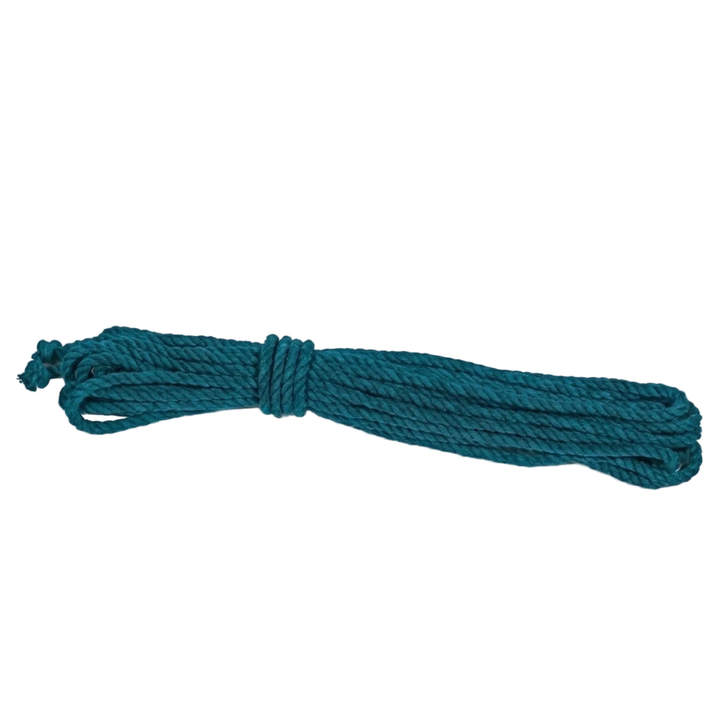Teal cotton rope on a light gray background
